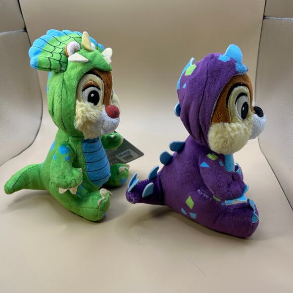 Disney Animal Kingdom Dinoland Donald's Purple Blue Chip Dale Dinosaur Plush 8” - Picture 11 of 13